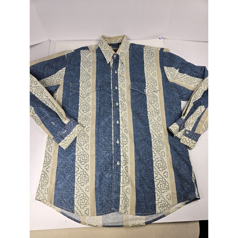 VTG Express Rider Shirt Mens L‎ Large Aztec Western Rodeo CowboyCore Button Up